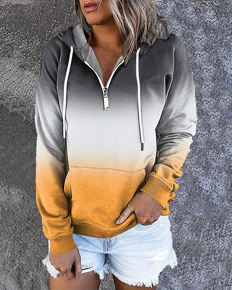 

Ombre Zipper Pocket Design Hoodie, Yellow