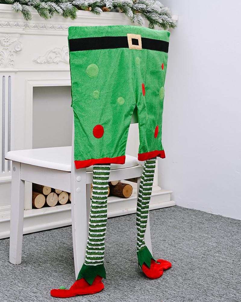 

1pc Christmas Dining Chair Cover Dinner Chair Slipcovers Christmas Hanging Chair Seat Back Covers Protector Holidays Home Party Decoration, Green