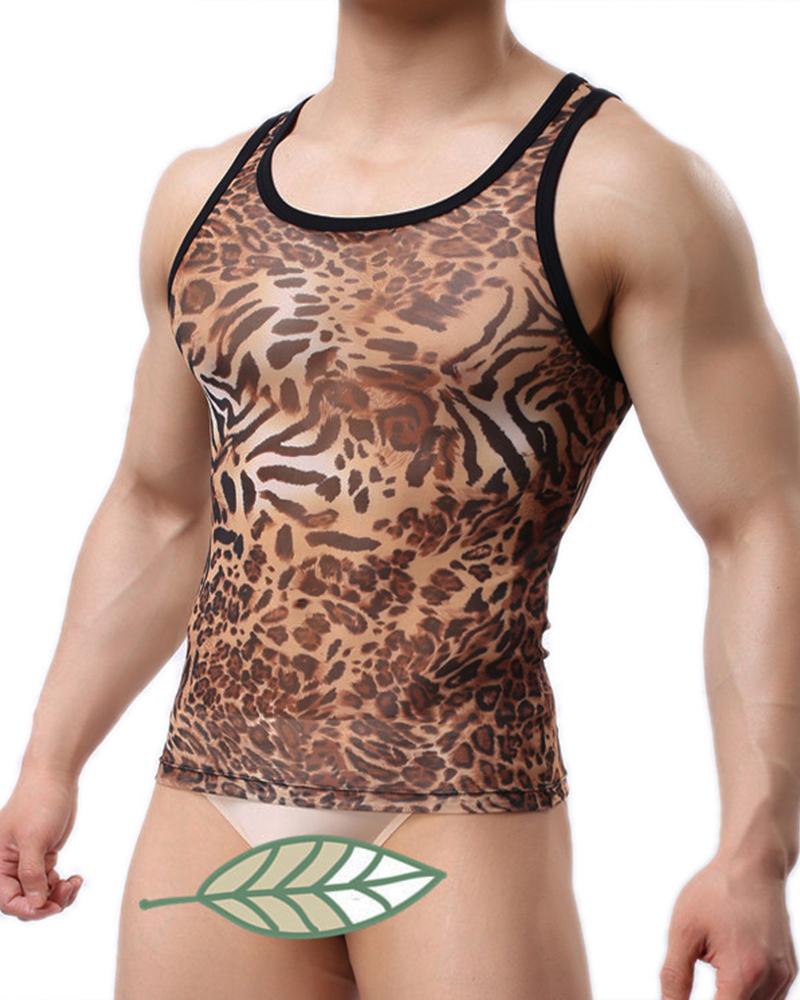 

Leopard Print Mesh Sleeveless Tank Top