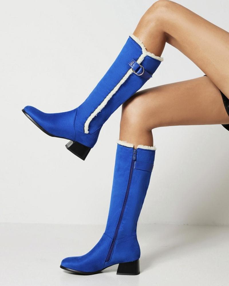 

Ladies Suede Finish Round Toe Calf Length Boots, Blue