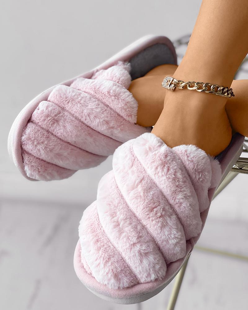

Close Toe Fluffy Casual Slippers, Pink