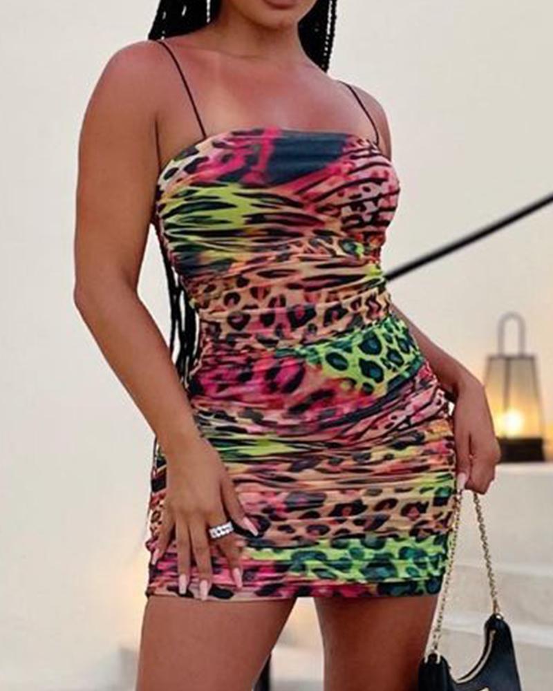 

Leopard Print Ruched Cami Bodycon Dress, Camoflage