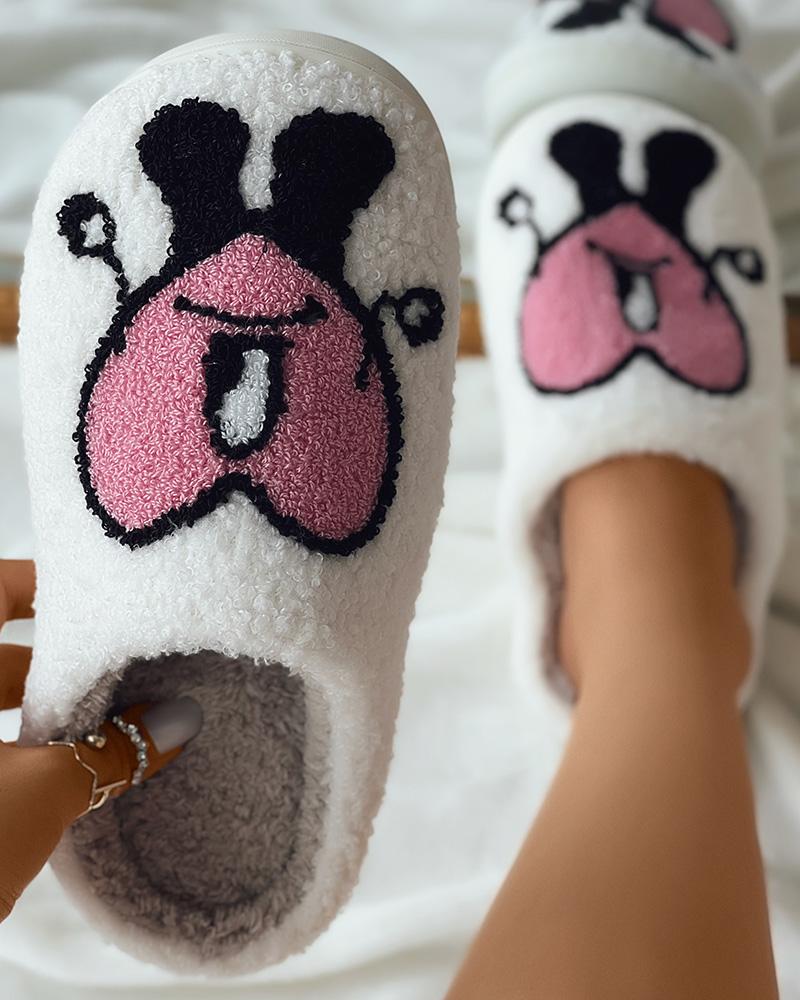 

Fuzzy Cartoon Non Slip Slippers, Pink