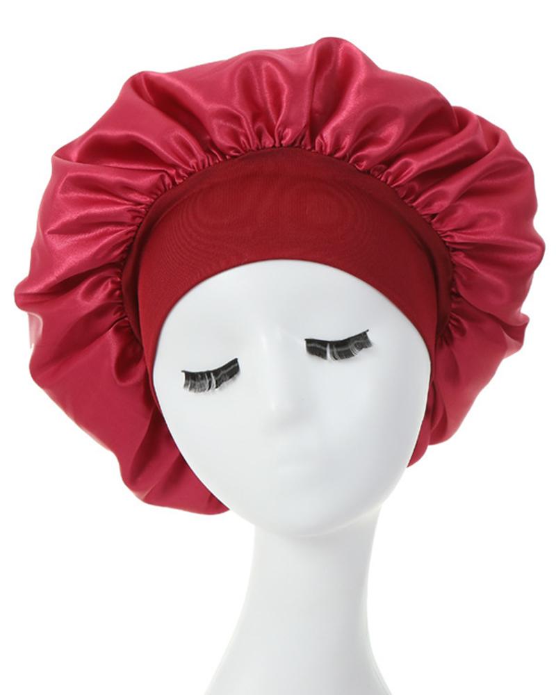 

1pc Night Sleep Cap Wide Band Satin Bonnet For Curly Hair Care, Wine red