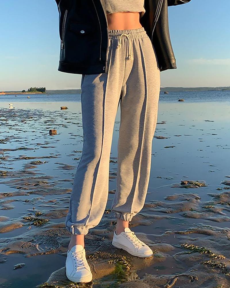 

Pocket Design Drawstring Cuffed Sweatpants, Gray