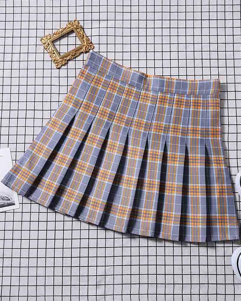 

Plaid Print High Waist Pleated Skirt, Style5