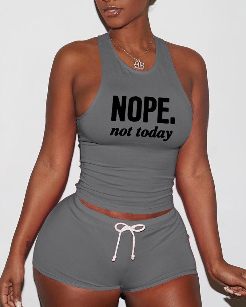 

Letter Print Drawstring Active Set, Dark grey