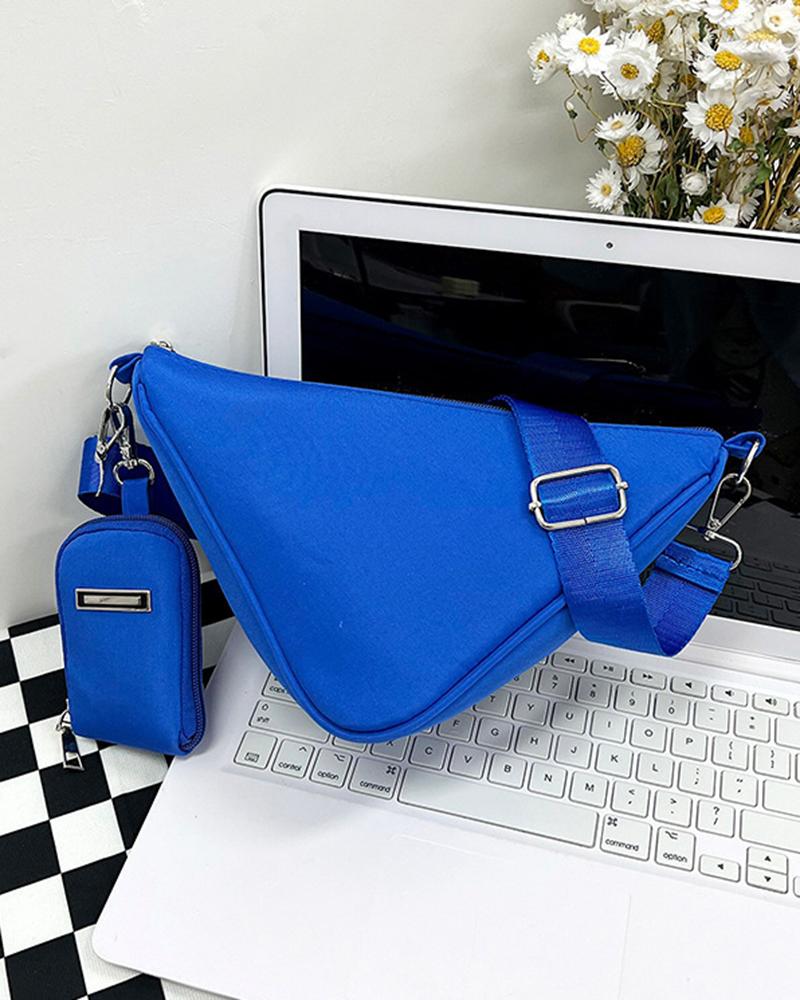 

Triangle Shaped Zip Design Crossbody Bag With Purse, Blue