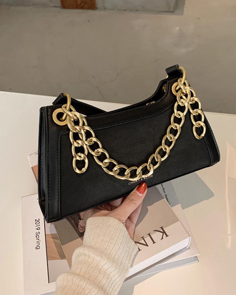 

Chic All-match Solid Color Chain Messenger bag, Black