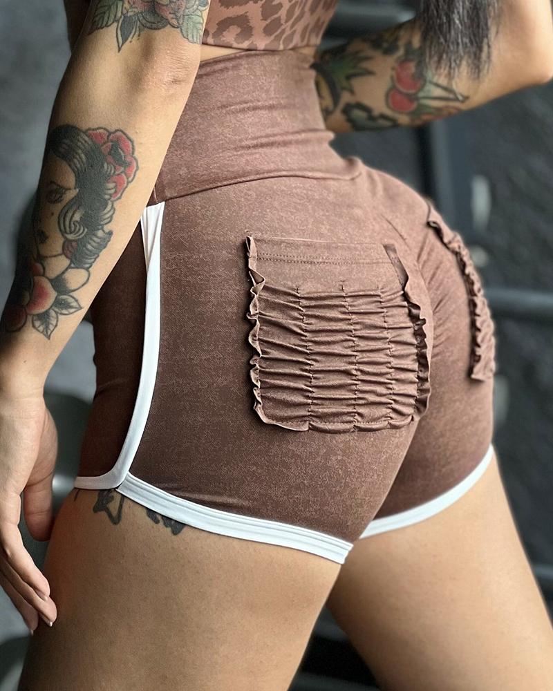 

High Waist Butt Lifting Ruched Active Shorts, Brown