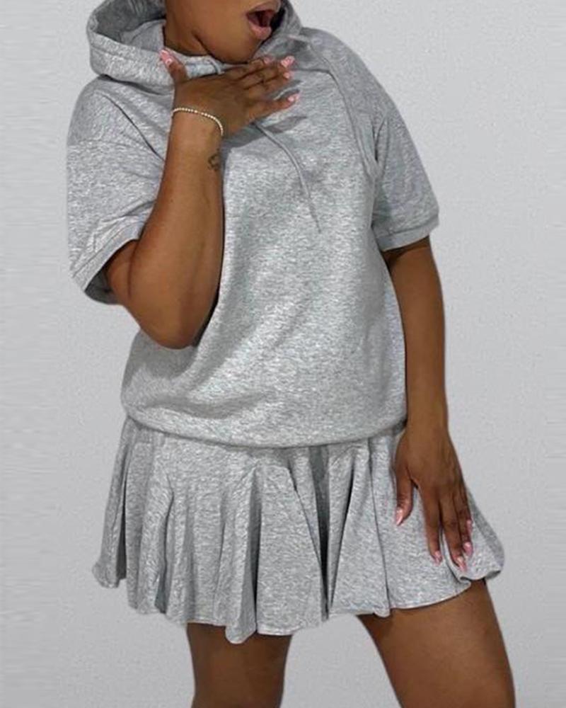 

Hooded Sweatshirt & Ruched Skirt Set, Gray