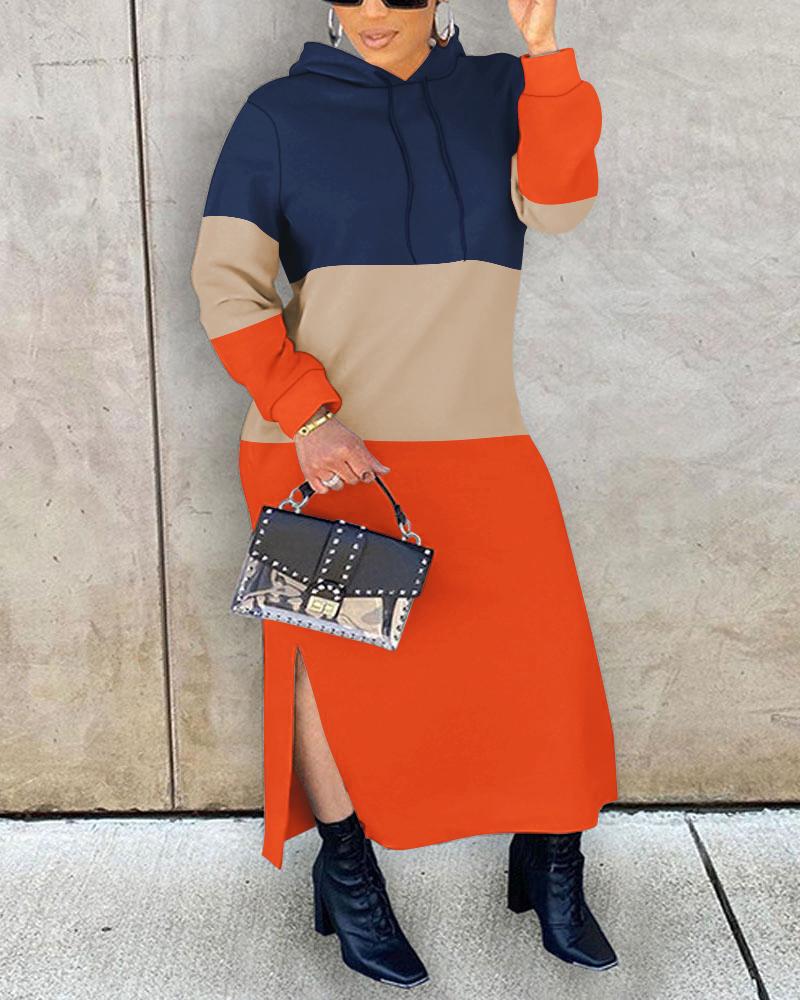 

Plus Size Colorblock Slit Hooded Sweatshirt Dress, Orange