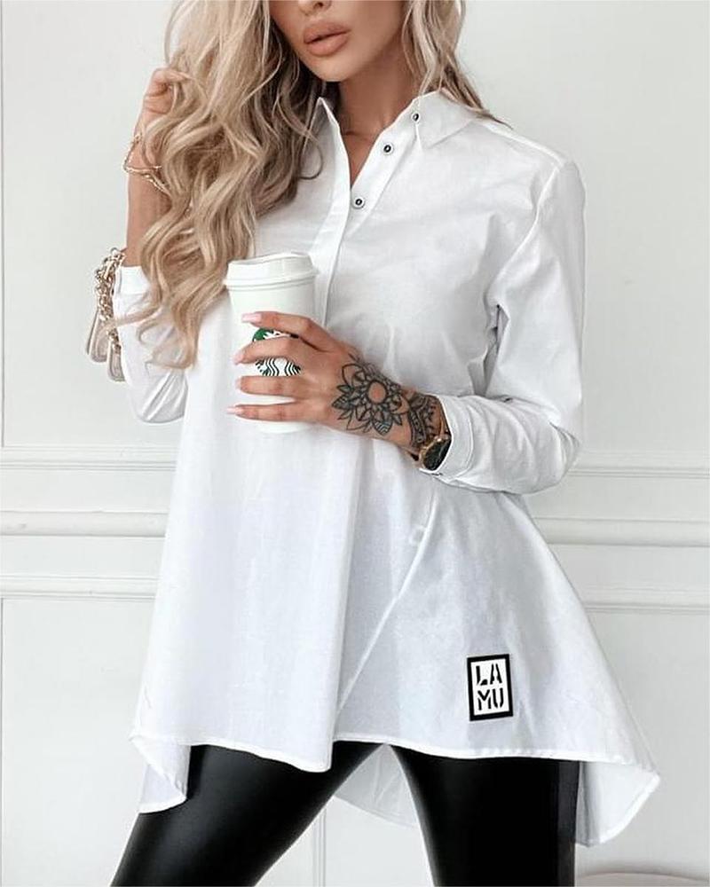 

Turn-down Collar Long Sleeve Buttoned Shirt, White