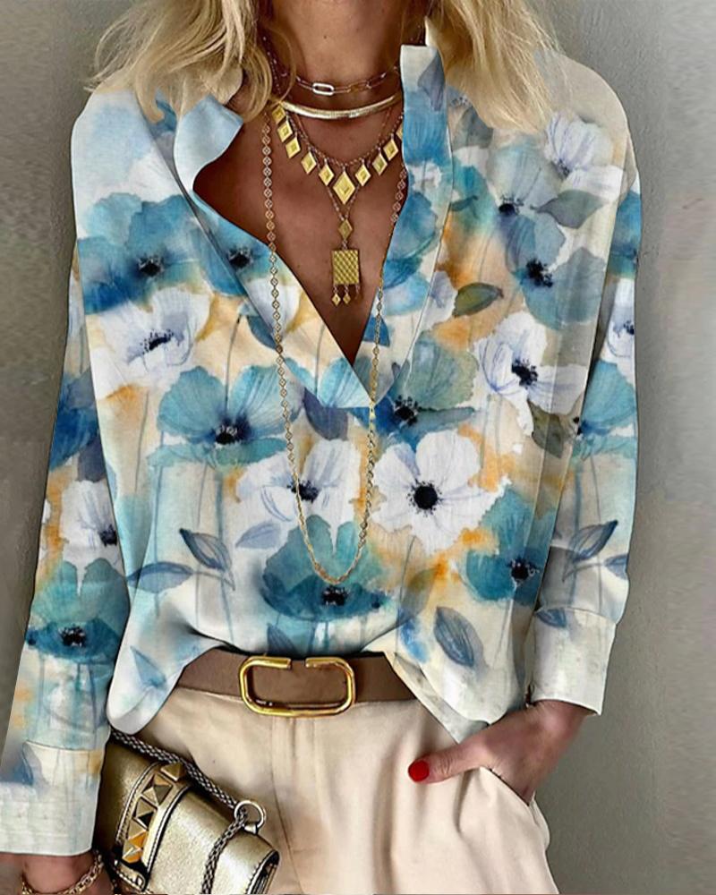 

Floral Print Long Sleeve Top, Multicolor