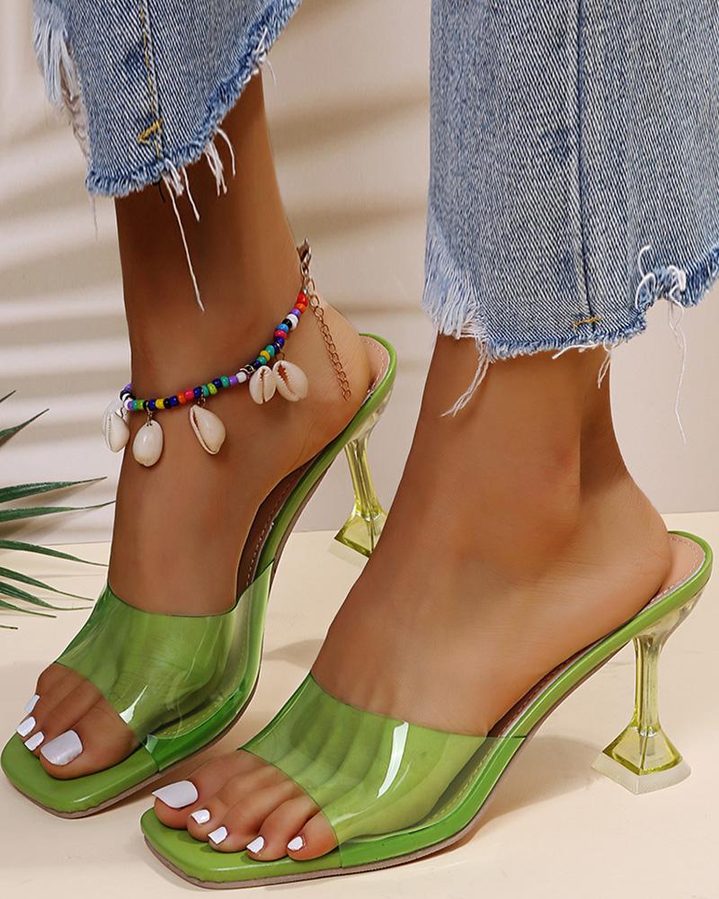 

Clear Wide Strap Pyramid Heels, Green