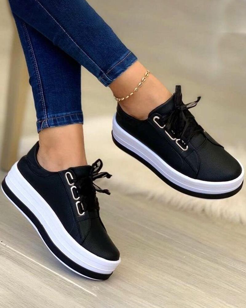 

Platform Lace-up Eyelet Sneakers, Black