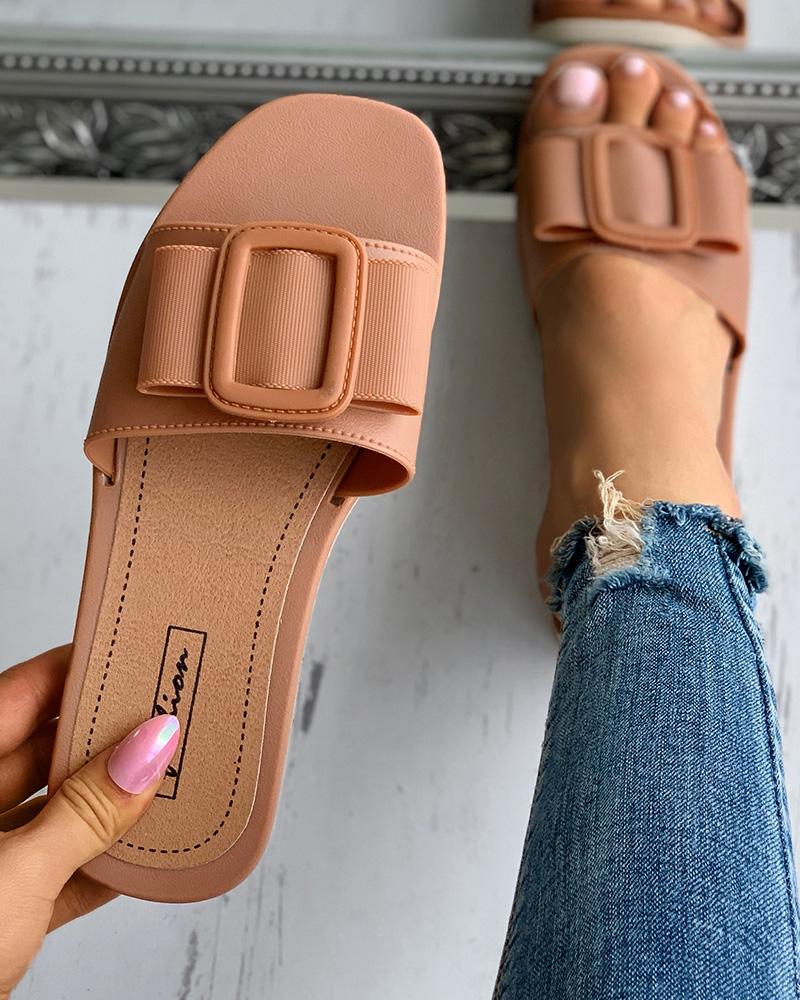 

Square Toe Buckled Casual Slipper, Brown