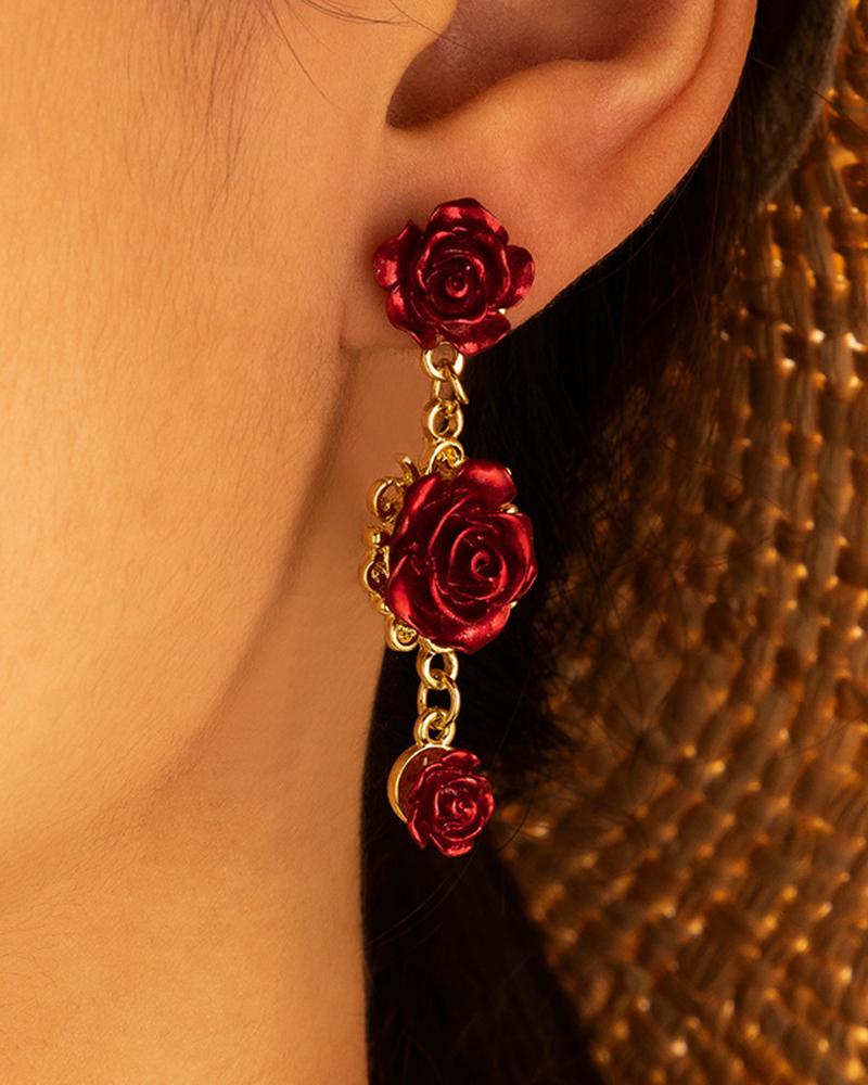 

1Pair Valentine's Day Rose Drop Earrings, Red