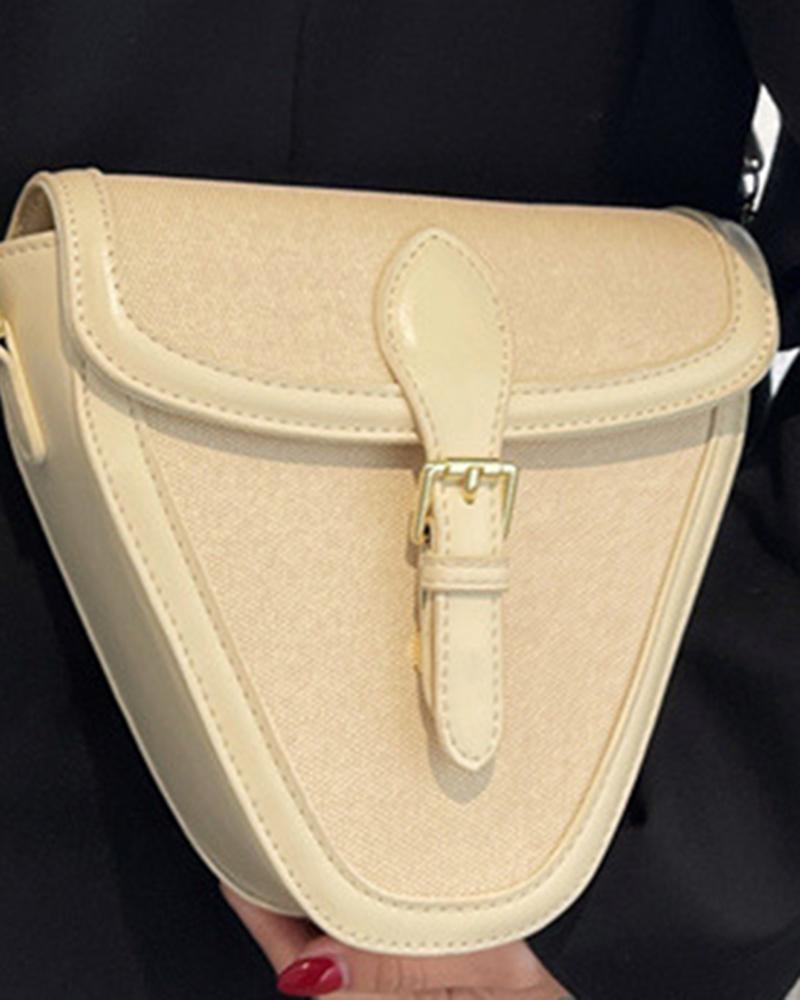 

Triangle Shaped Buckled Crossbody Shoulder Bag, Beige