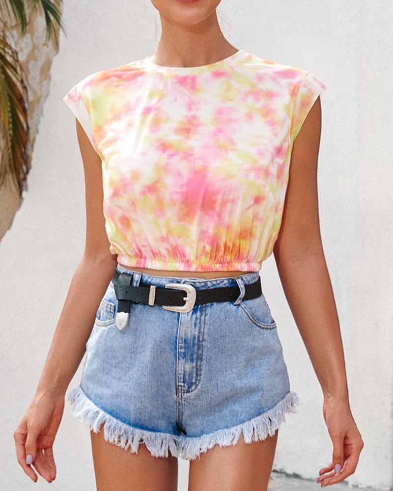 

Tie Dye Print Sleeveless Cropped Tank, Multicolor