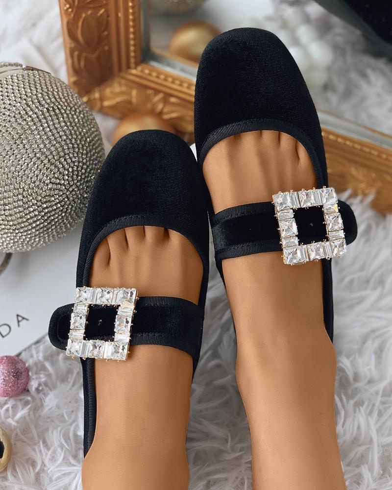 

Suede Rhinestone Decor Square Toe Mary Jane, Black