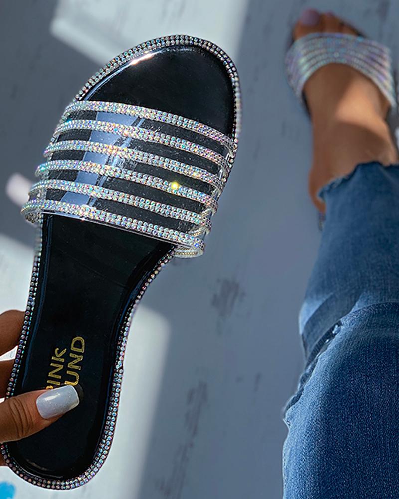 

Studded Open Toe Flat Sandals, Black