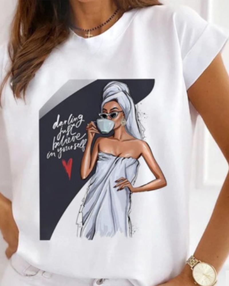 

Cartoon Figure Print Short Sleeve T-shirt, Style3