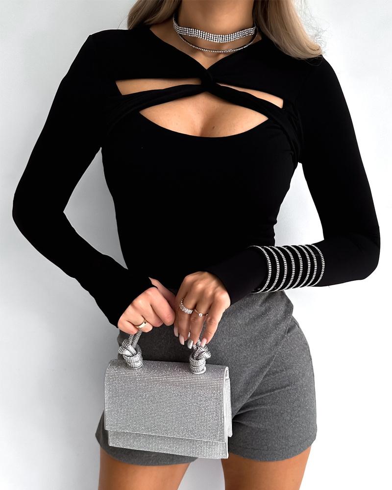 

Twisted Cutout Long Sleeve Top, Black