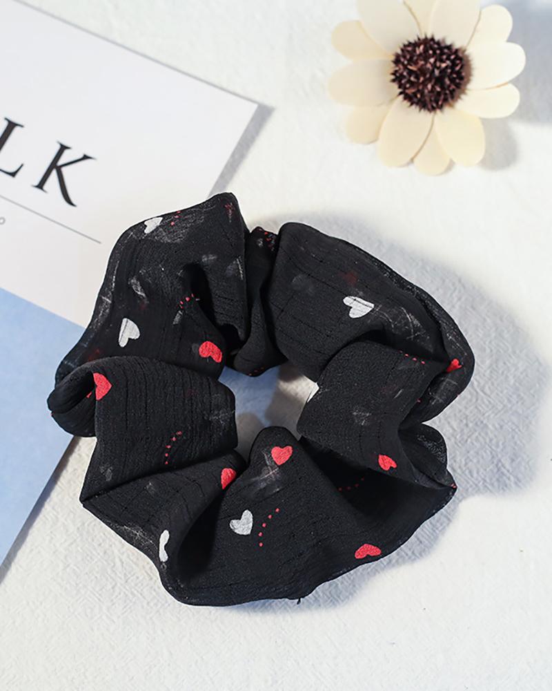 

Floral / Heart Print Scrunchie, Black