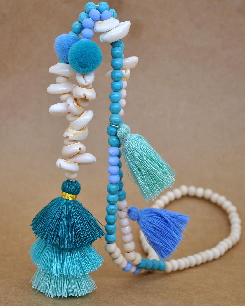 

1pc Bohemian Beaded Layered Tassel Pendant Necklace, Style5