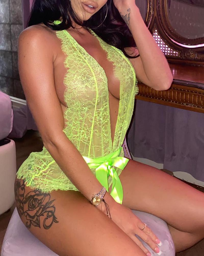 

Halter Backless Eyelash Crochet Lace Teddy, Yellow