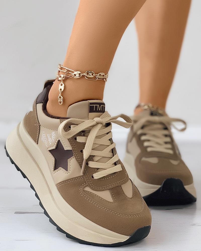 

Star Letter Pattern Suede Lace-up Sneaker, Khaki