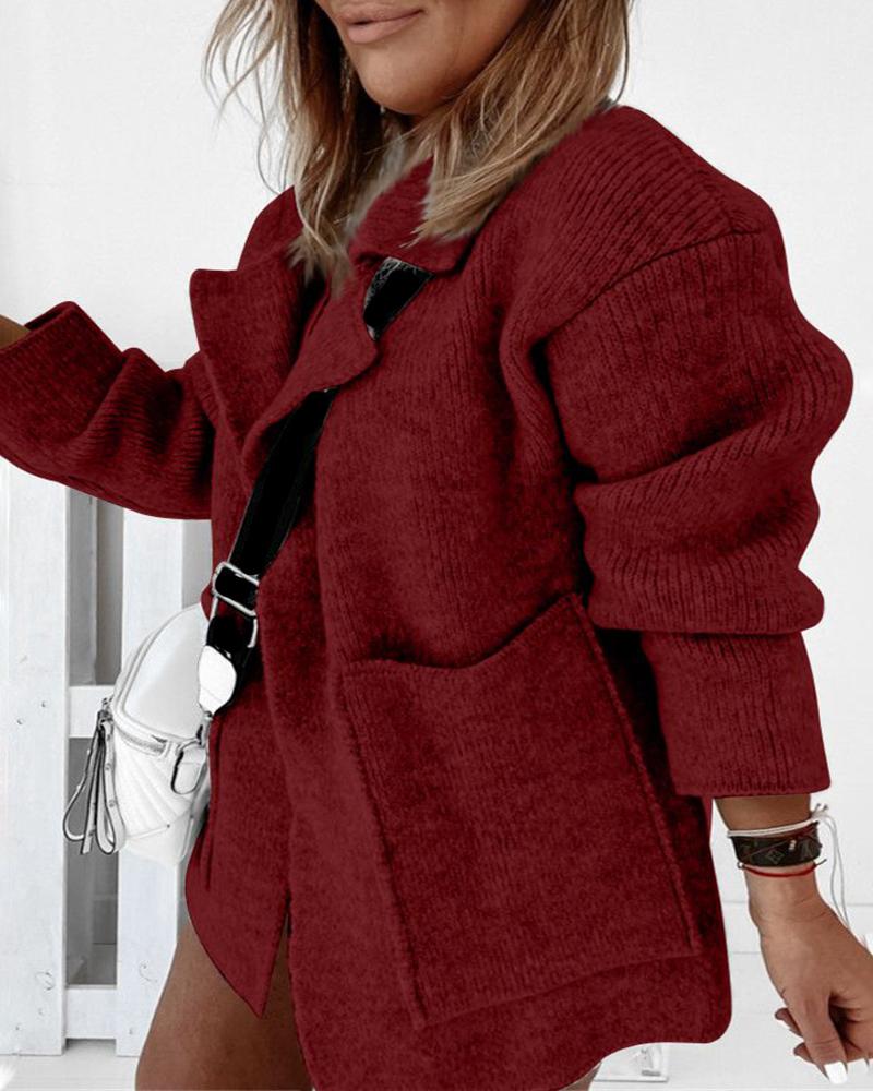 

Pocket Design Long Sleeve Knit Cardigan, Wine red