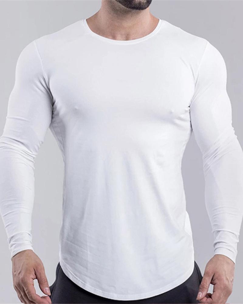 

Solid Long Sleeve Skinny T-shirts, White