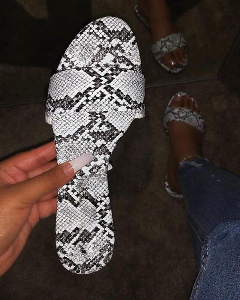 

Snake Print Slide Sandals, White