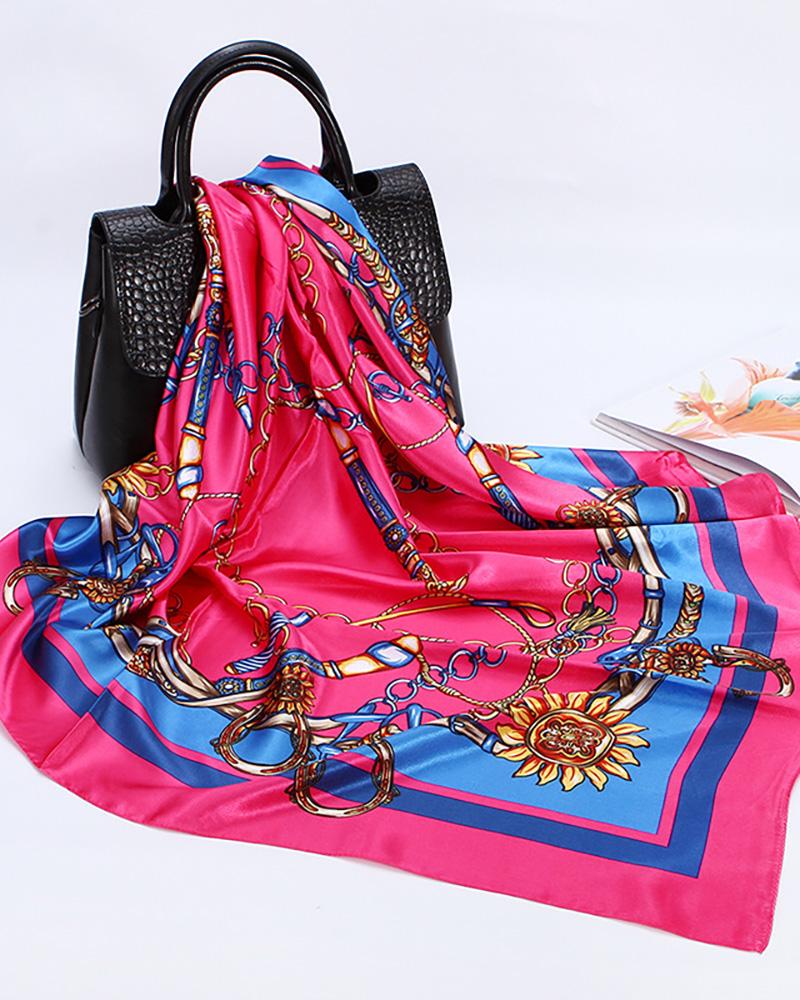 

Chain Graphic Print Square Silk Scarf, Hot pink