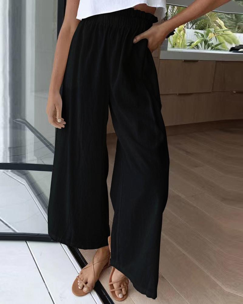 

Paper Bag Waist Wide Leg Pants, Black