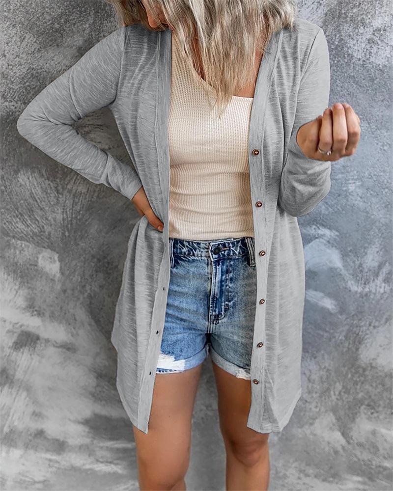

Open Front Buttoned Longline Coat, Gray