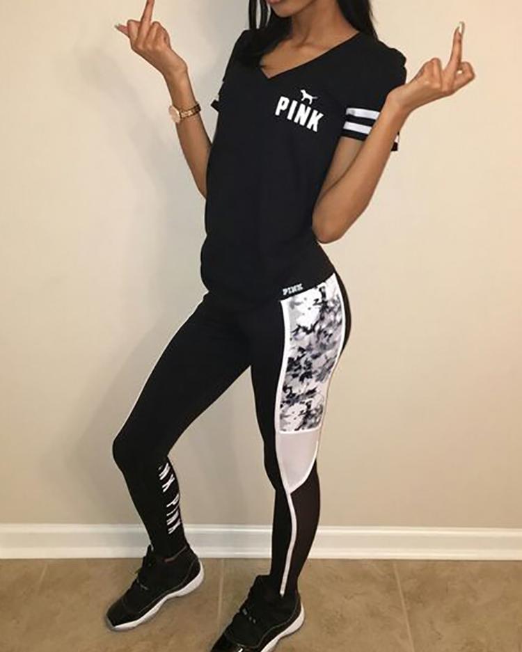 

Casual Contrast Color Splicing Tracksuits, Black