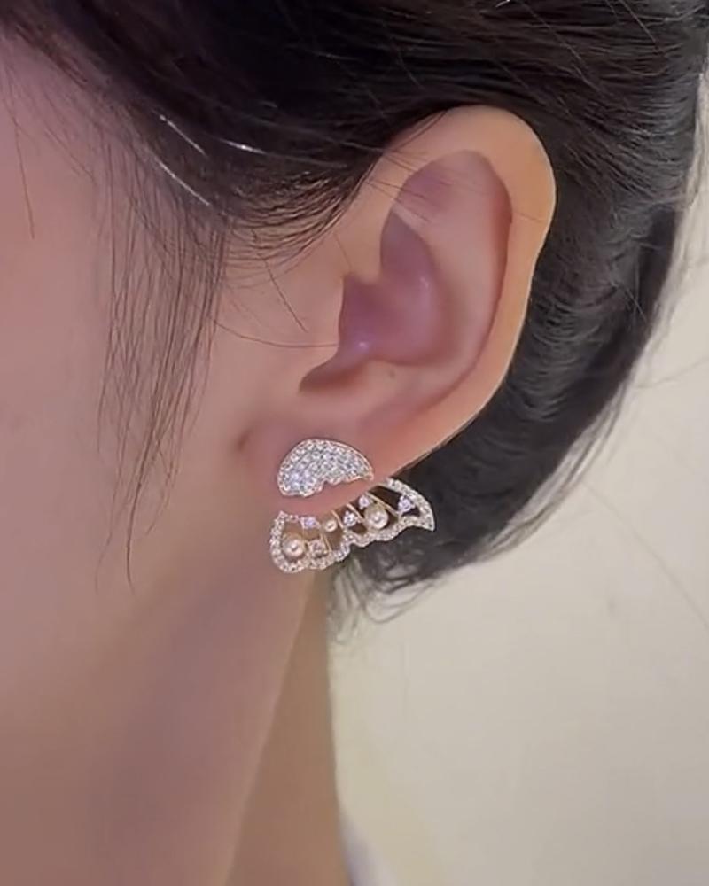 

1pair Butterfly Shaped Beaded Rhinestone Decor Earrings, Gold