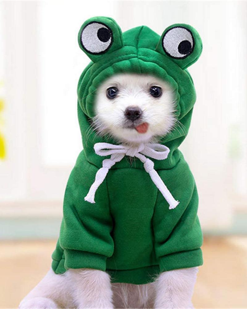 

Dog Hoodie Basic Sweater Coat Cute Frog Shape Warm Jacket Pet Cold Weather Clothes Outfit, Green