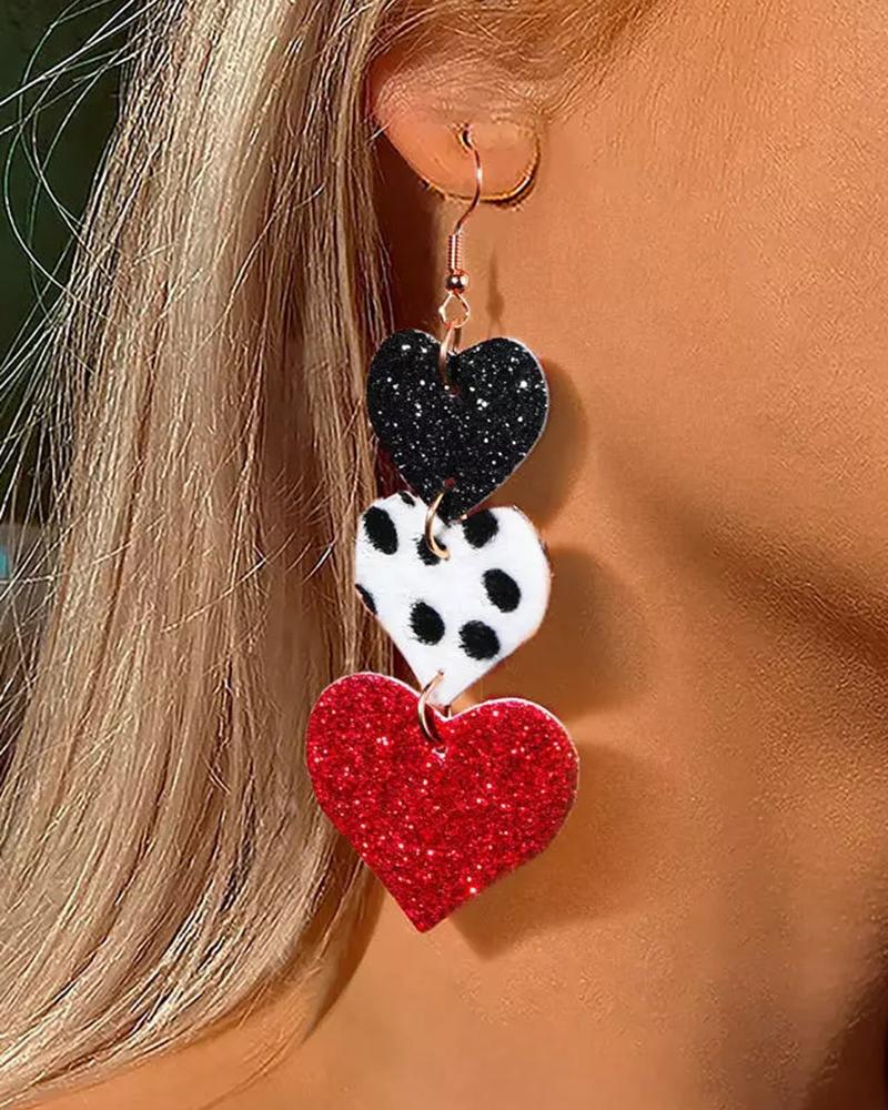 

1Pair Valentine's Day Glitter Heart Shaped Drop Earrings, Red