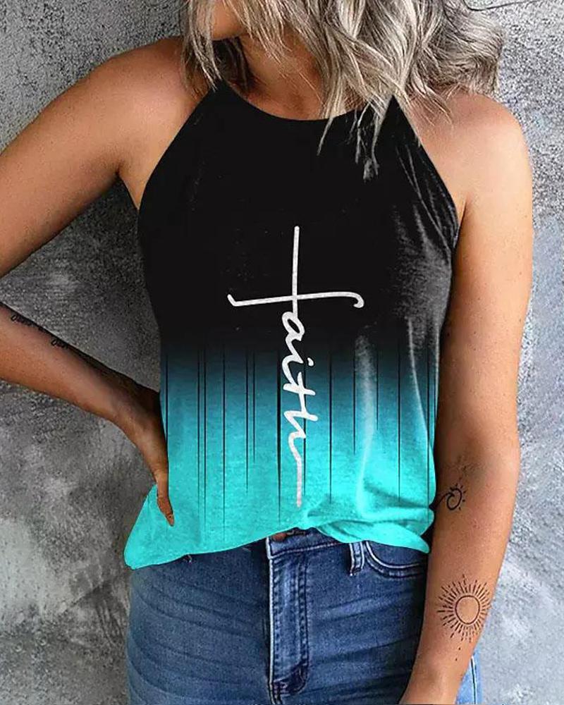 

Faith Letter Print Ombre Tank Top, Black