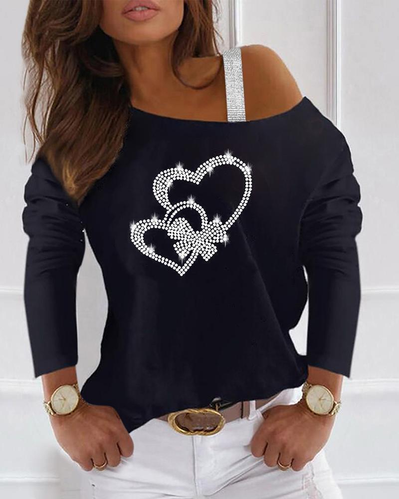 

Valentine' Day Rhinestone Heart / Fingers Pattern One Shoulder Top, Style3