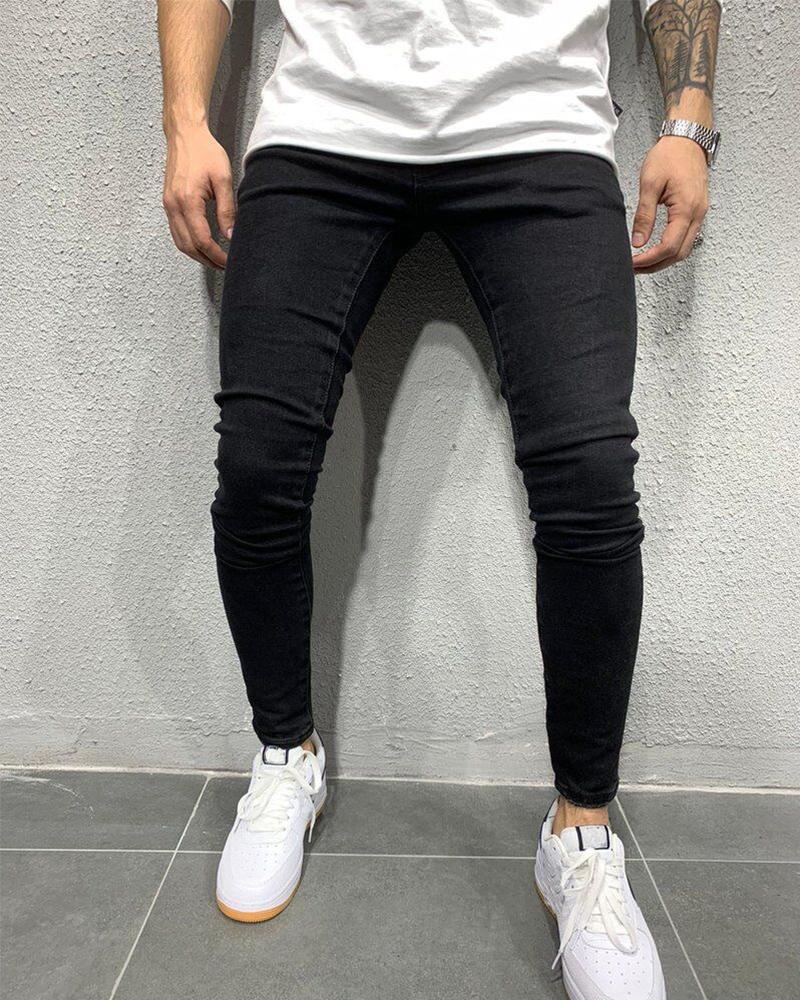 

Solid Skinny Pencil Feet Denim Pants, Black