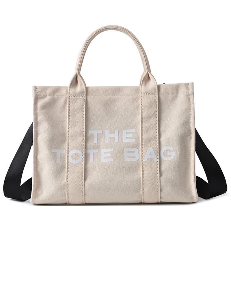 

Letter Print Large Capacity Canvas Tote Bag, Beige