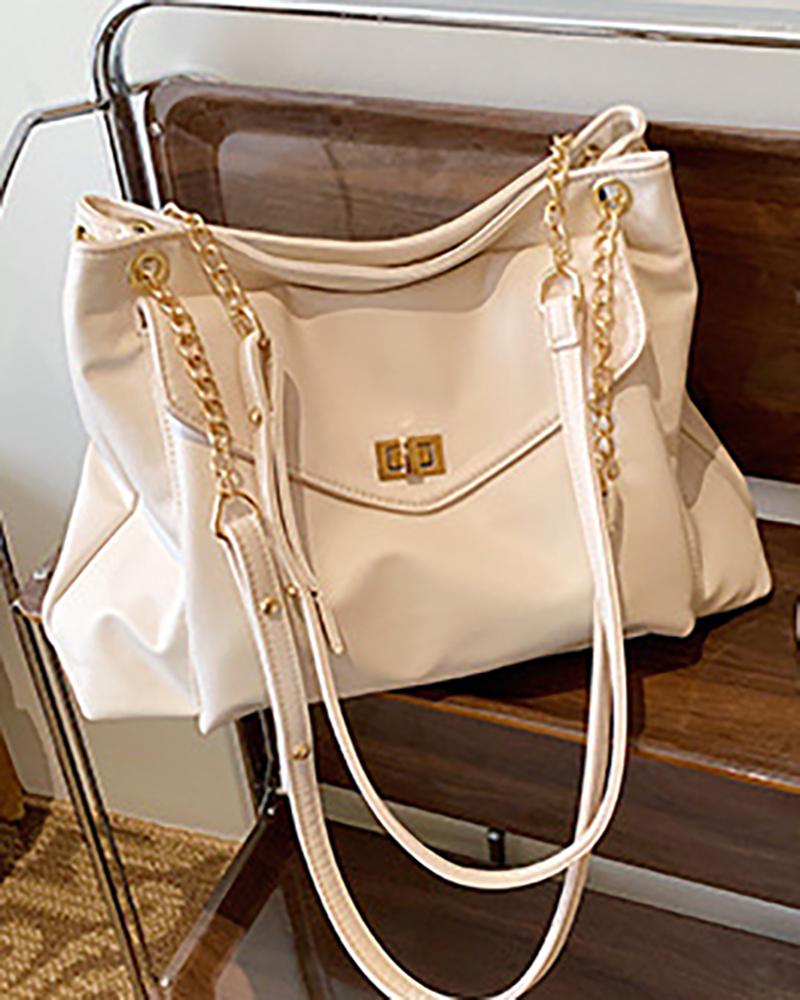

Eyelet Chain Strap Tote Shoulder Bag, White