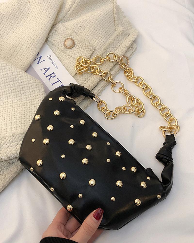 

Studded Decor Chain Strap Shoulder Bag, Black