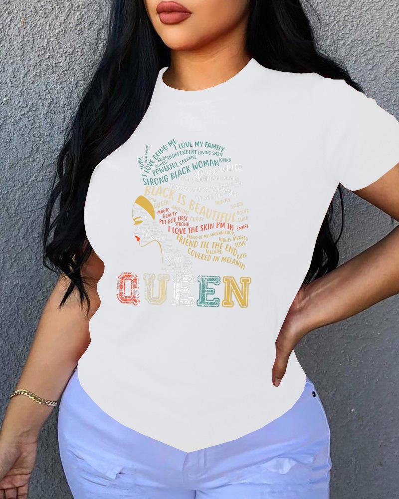 

Figure Letter Print Short Sleeve T-shirt, White