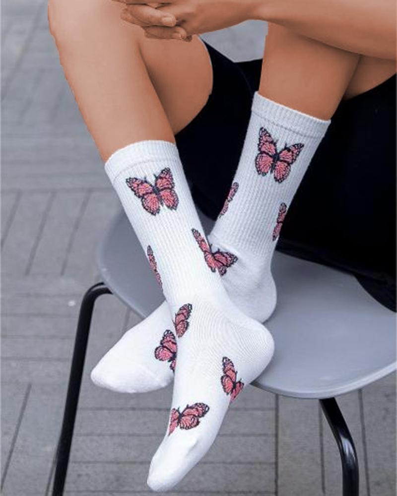 

4Pairs/Set Butterfly Print Crew Socks, Style1